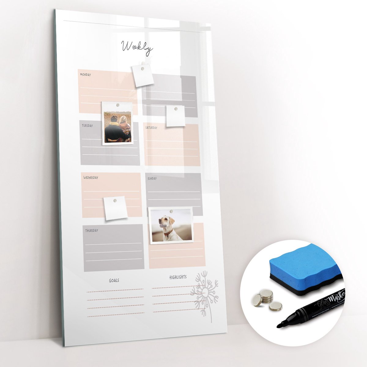 Tulup Whitebord - Weekplanner notitieboekje - 60 x 120 cm - Wit Magneetbord Muur - Gratis 5 Sterke Magneten + Whiteboard Marker & Wisser - Moderne Wanddecoratie - Magnetic Board - Organiseer Je Bureau