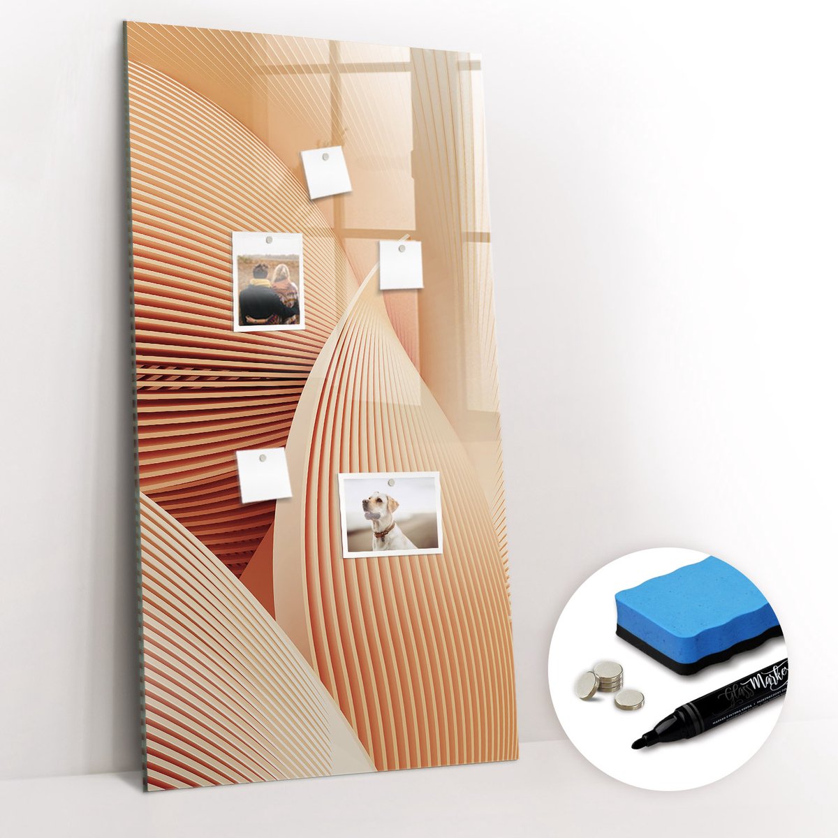 Tulup Whitebord - Abstract golvenpatroon - 60 x 120 cm - Oranje Magnetic Board - Gratis 5 Sterke Magneten + Whiteboard Marker & Wisser - Stylish Memo Board - Magneetbord Keuken - Organiseer Je Bureau