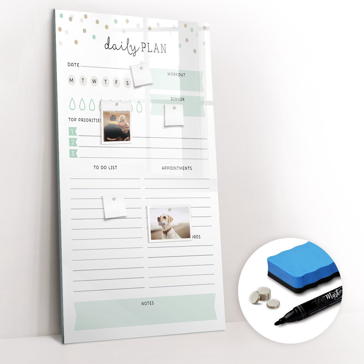 Tulup Whitebord - Dagelijks schema - 60 x 120 cm - Wit Memo Magneetbord - Gratis 5 Sterke Magneten + Whiteboard Marker & Wisser - Wanddecoratie Kantoor - Magneetbord Foto - Ideeënbord Thuiswerkplek