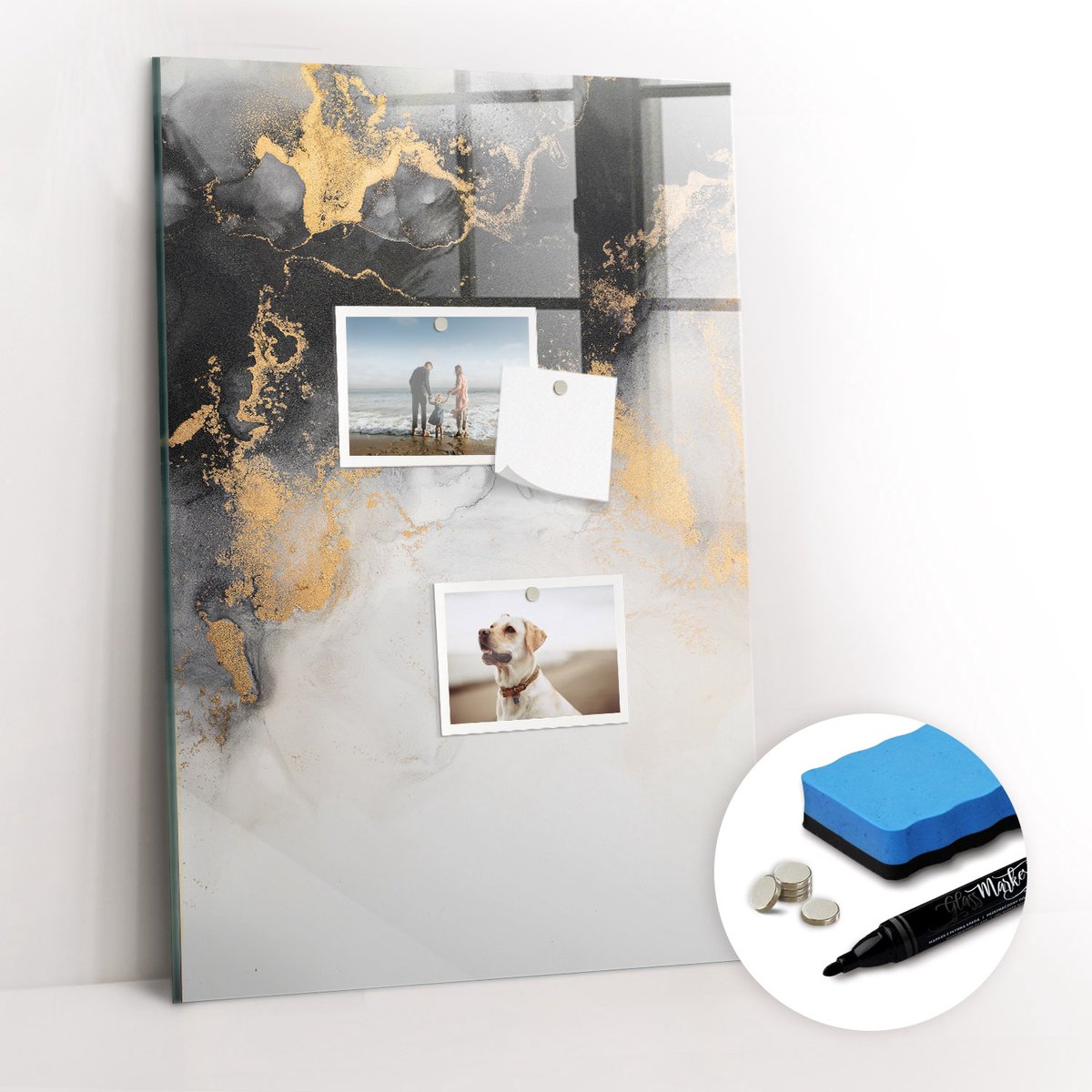 Tulup Whitebord - Abstracte kunst marmer - 40 x 60 cm - Veelkleurig Metalen magneetborden met lijst - Gratis 5 Sterke Magneten + Whiteboard Marker & Wisser - Moderne Wanddecoratie - Magnetisch Memobord - Planning Muur
