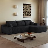 FloraGrace Hoekbank 270 cm - 3-Zits Modulair Met L-Vormige Chaise Longue En Diepe Zit - Zonder Montage - Voor Woonkamer Of Slaapkamer - Corduroy - Zwart