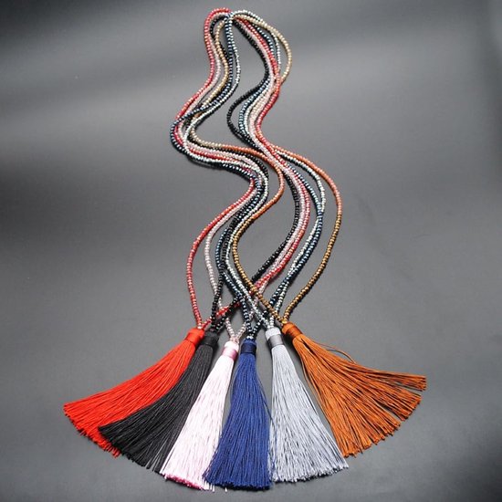 Parelketting, vintage lange dames-halsketting met kwast, parelaanhanger, kralenketting, truiketting, halssieraad, elegante parelketting sieraden voor dames, zwart — afbeelding 2