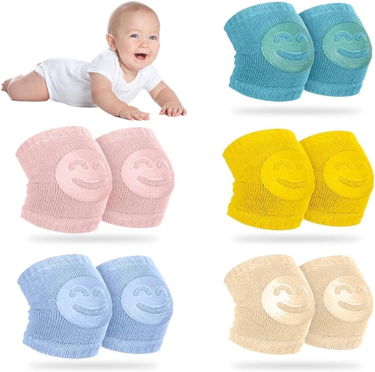 Baby Kniebeschermers - Kruipbeschermers Baby - Baby Leren Kruipen - Antislip Rubberen Stippen - 0-24 Maanden - Grijs