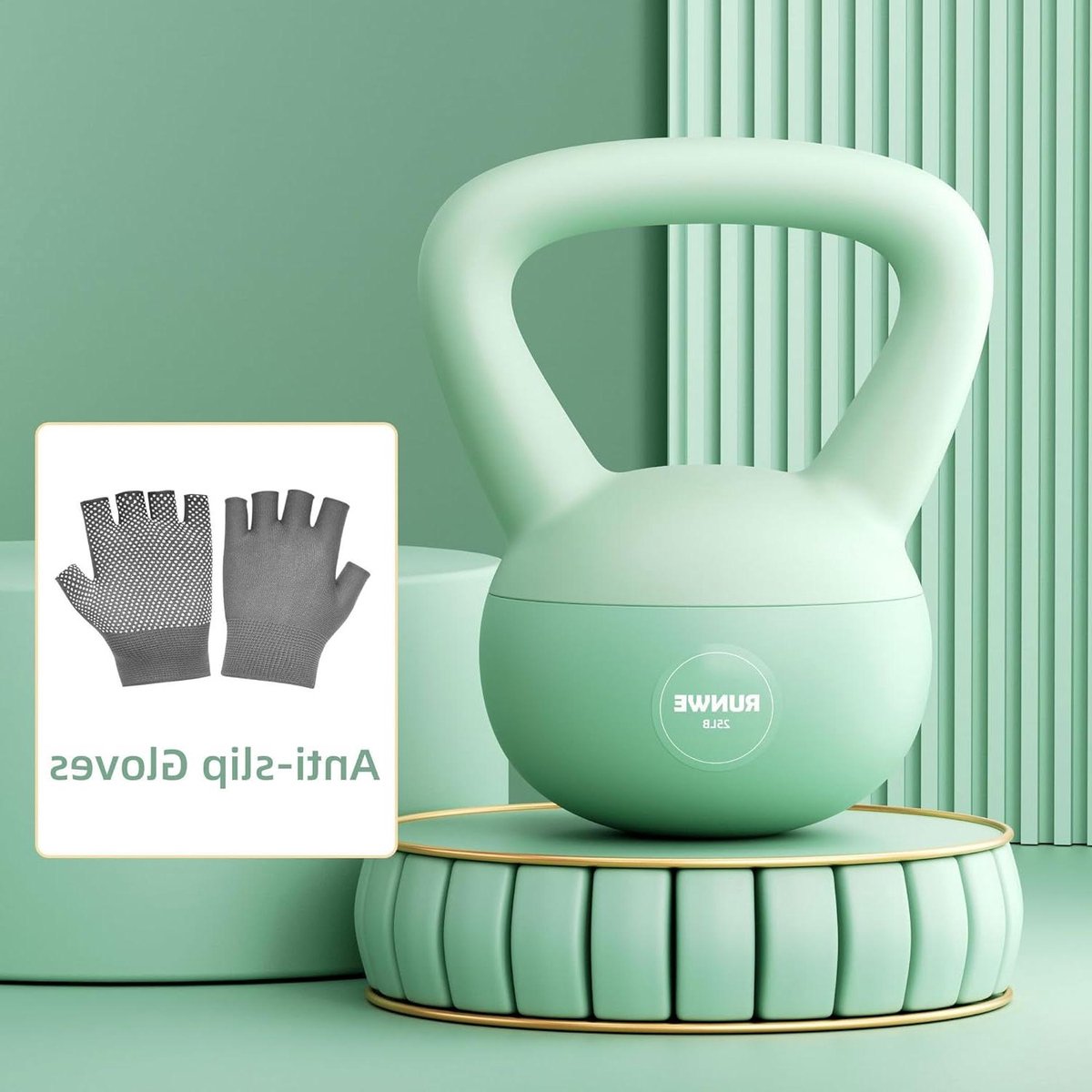 Kettlebell - Gewichtstrainer - Krachttraining thuis - Schokbestendige zachte basis - 113 kg - Groen