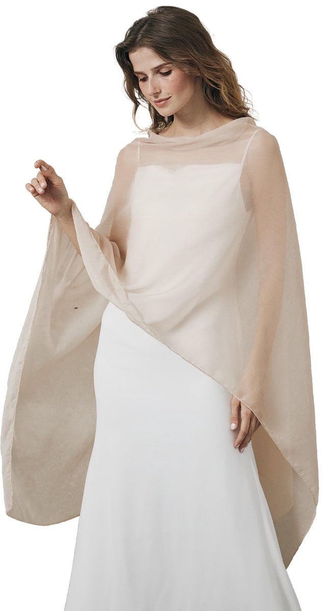Gekreukte Crêpe Chiffon Avondomslagdoek voor Dames–Lichtgewicht Elegance voor Bruiloften,Feesten & Galajurken-Beige