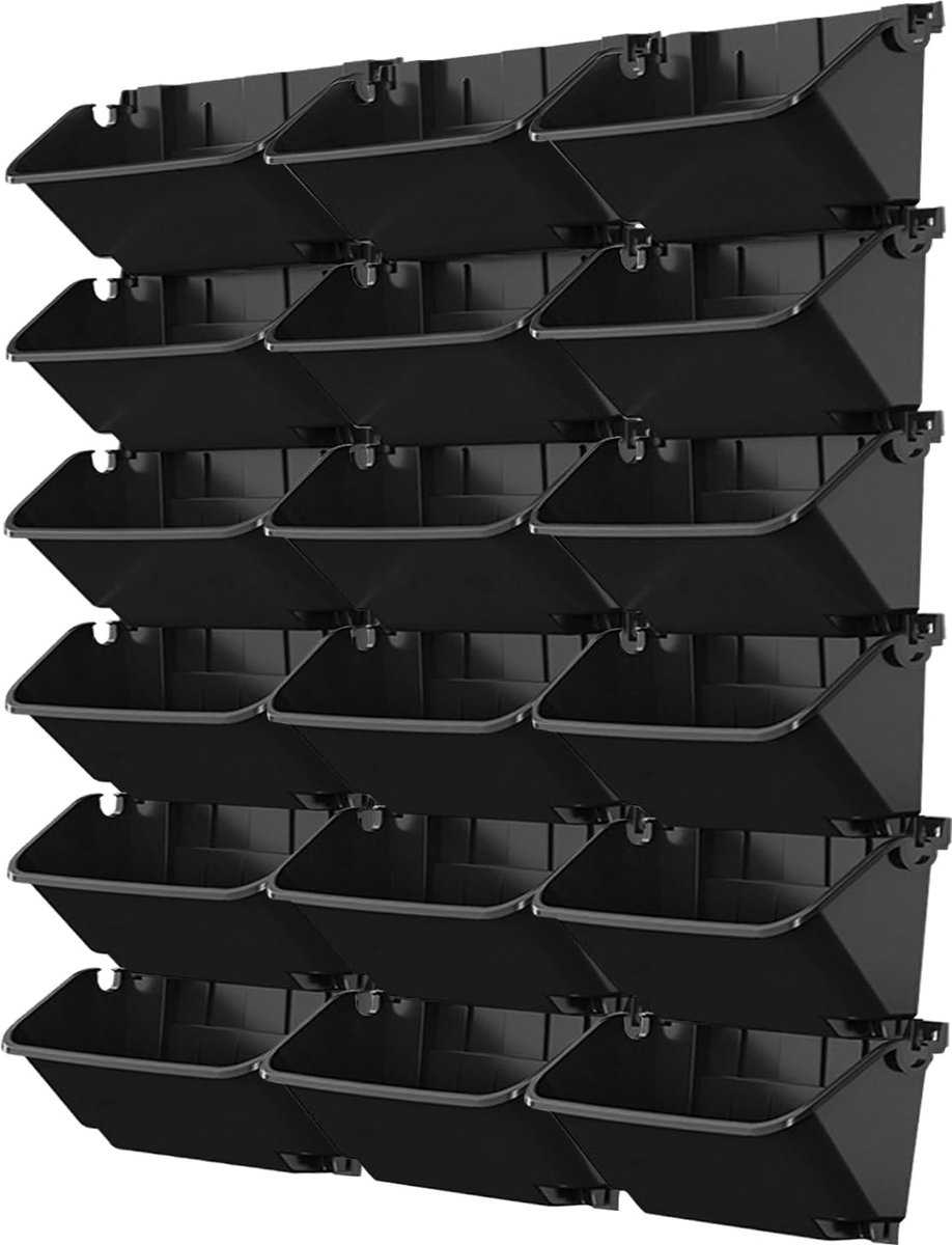 Hangende verticale wandplant, 18 zakken zelfbewaterende wandplanter, stapelbare verticale plantenwand bloempotten voor tuinbalkon-buitendecoraties (18 stuks-zwart)