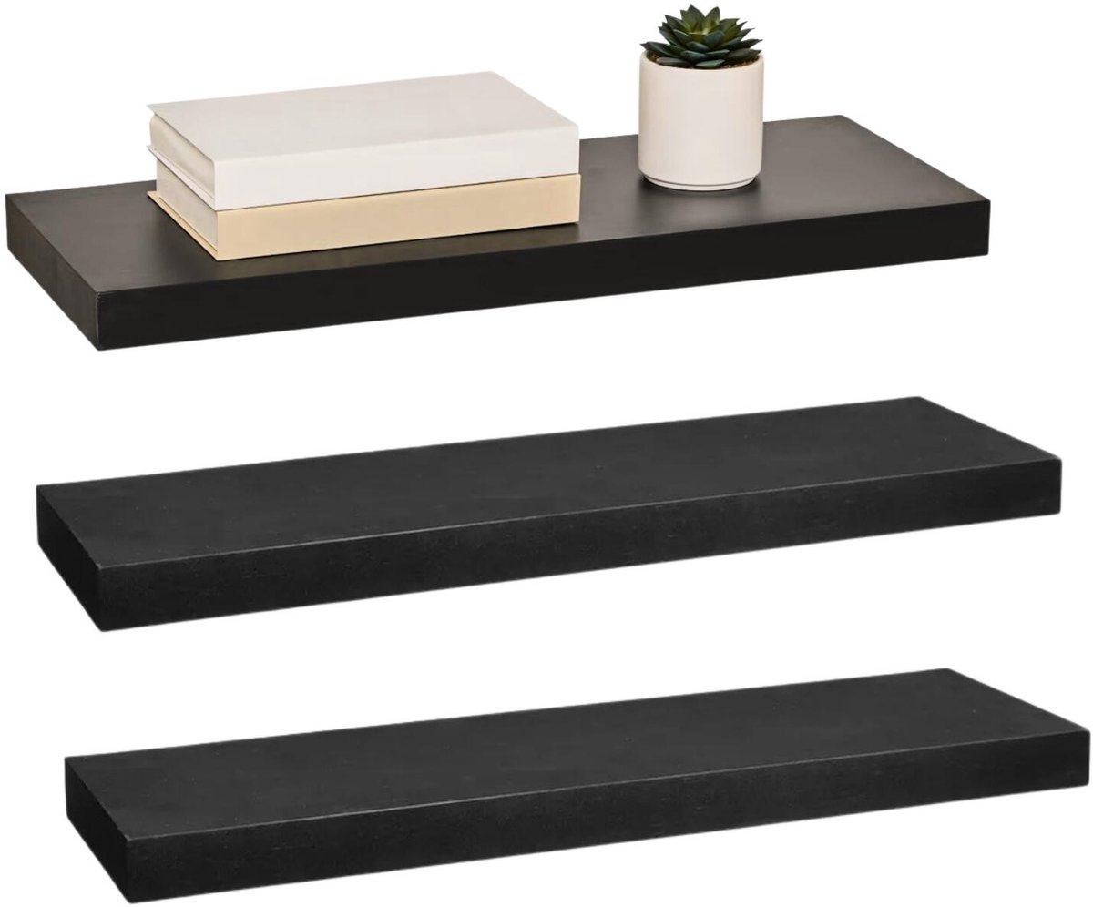 5five Zwevende wandplank Bassline - 3x - zwart - 60 cm - hout/MDF - boekenplank - muurplank - opbergplank - hangplank
