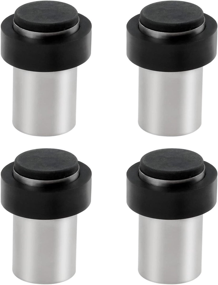 Deurstoppers RVS - Deurvangers - Muren Beschermen - Met Rubberen Buffer - 4 Stuks - Zilver Zwart