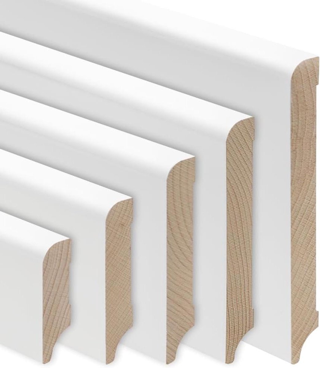 Massief Houten Plint - MDF Plint Houten Rand - Vloer Afwerking - Münchener Profiel - 100 mm Hoog - Wit