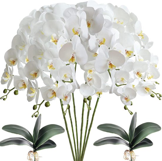 Kunstorchideeën Set - Nep Bloemen - Woning Decoratie - Real Touch Materiaal - 80 cm Lengte - Wit