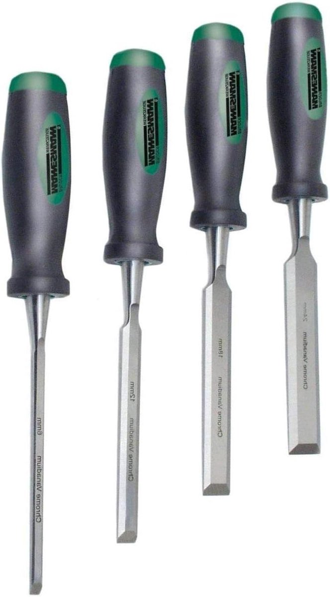 Steekbeitelset - Houtbeitels - Houtbewerking - Schuine snede - 4-delig - Zilverkleurig
