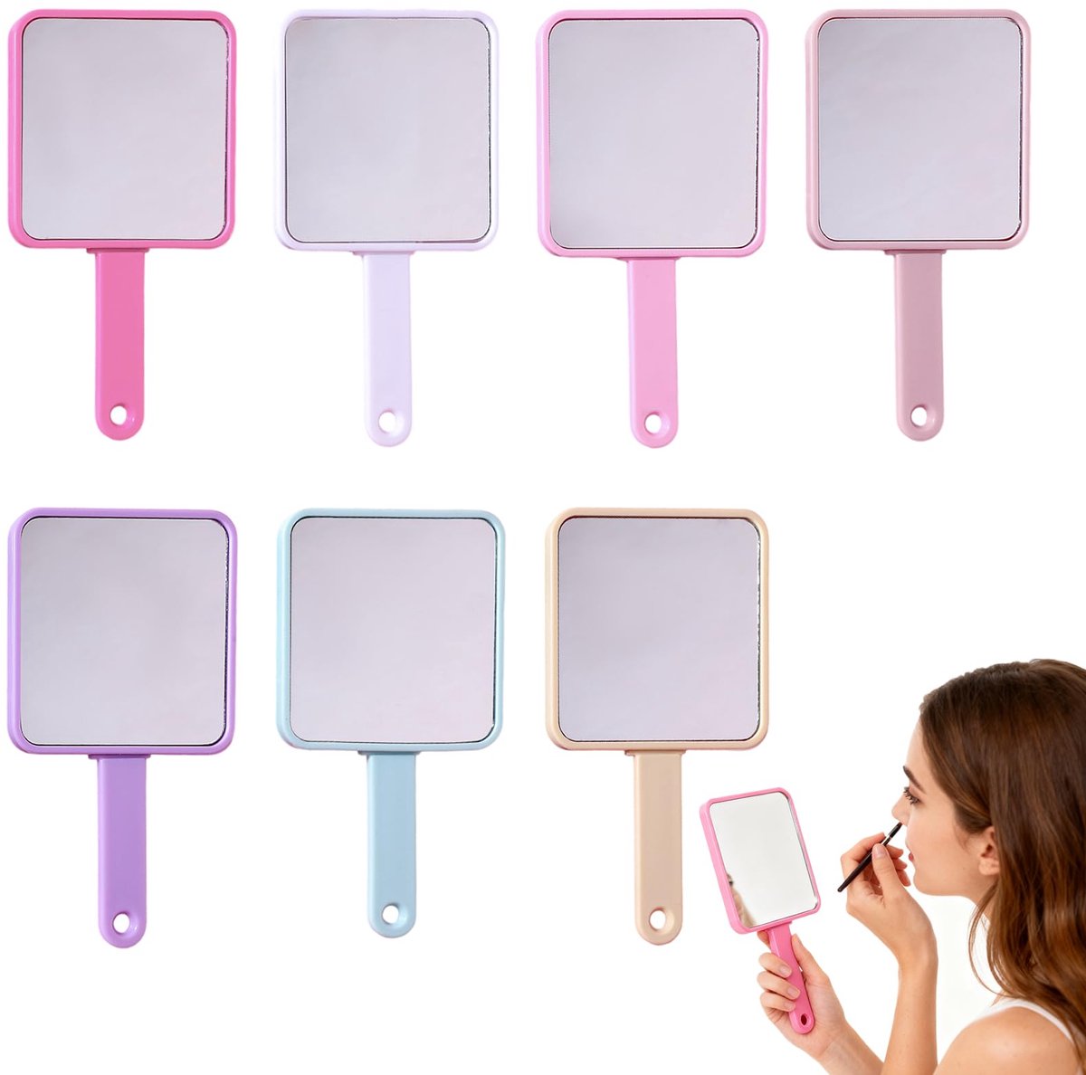 Spiegels voor make-up – Inclusief witte, roze, magenta, lila, paarse, blauwe en lichte gele kleuren – Ideaal voor dagelijks gebruik, reizen en cadeau – Compact en handig ontwer