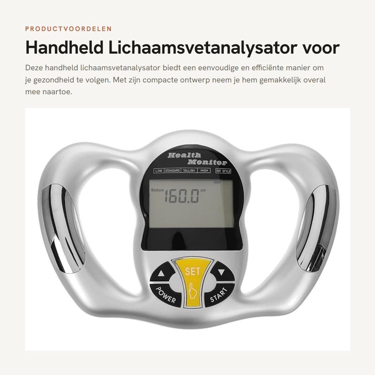 Dailygoods- Vetanalysator Draagbaar en Handheld - Lichaamsvetpercentage - BMI - Gezondheidsanalyse - Compact - Lichtgewicht - Gezondheidsmeter