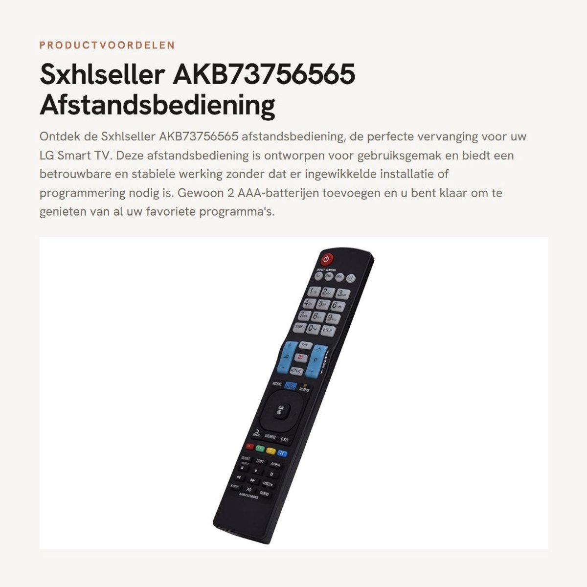 Dailygoods - AKB73756565 Afstandsbediening voor LG Smart TV - Compact en gebruiksvriendelijk
