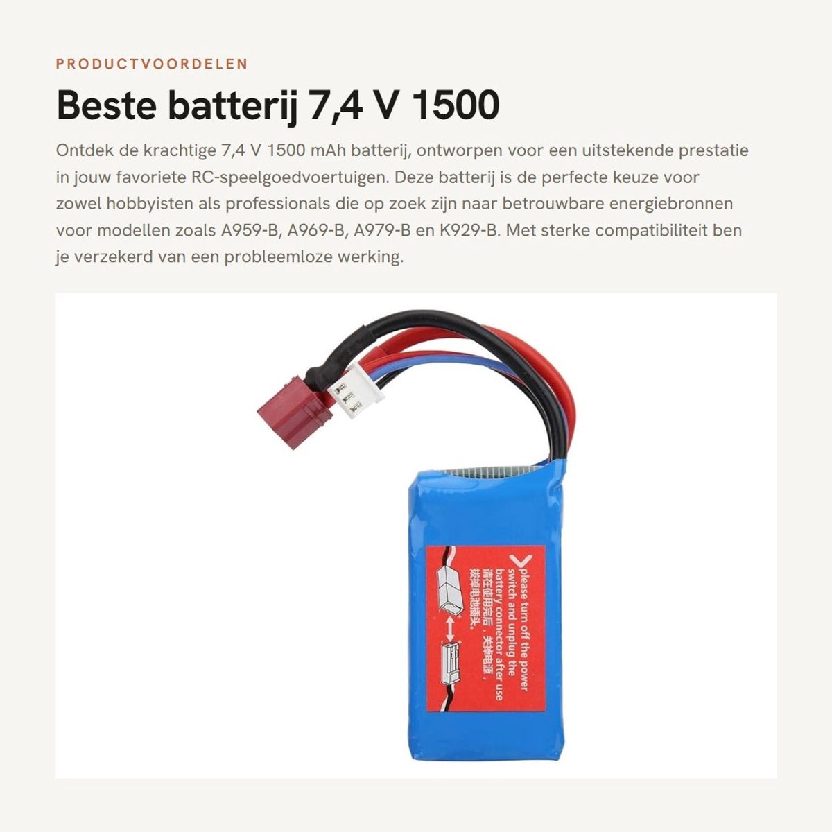 Dailygoods - Beste batterij - 7,4 V 1500 mAh - Geschikt voor RC-speelgoedvoertuigen - Duurzaam en betrouwbaar - Hoge compatibiliteit - Ideaal voor A95...