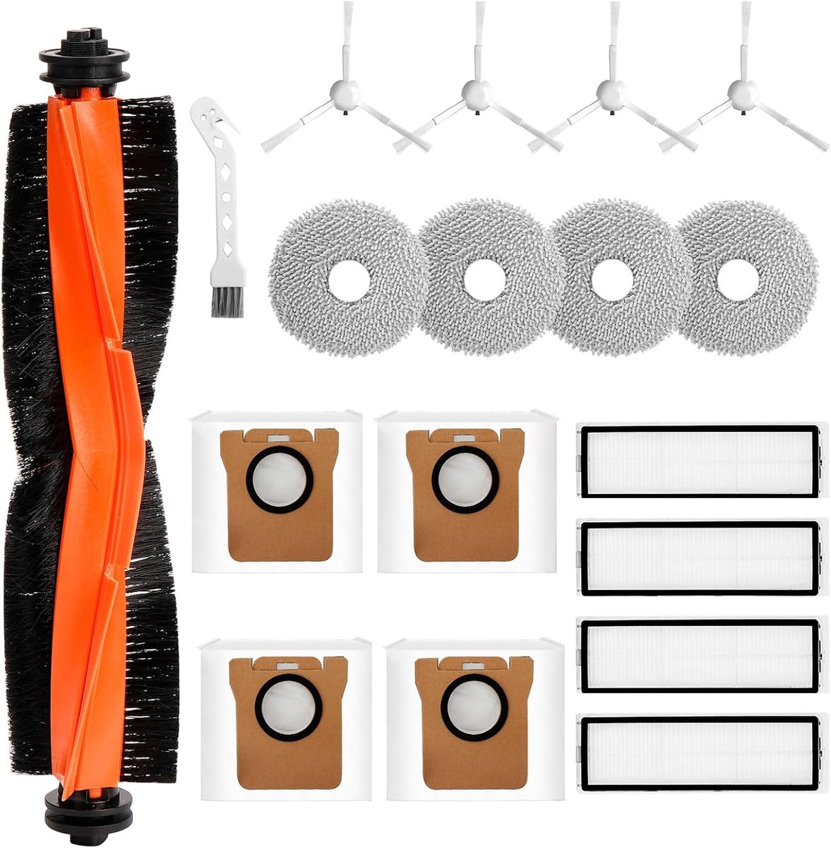 Accessoires Compatibel met Xiaomi X20+ Robotstofzuiger, Reserveonderdelen 1 Hoofdborstel, 4 Doeken, 4 Filters, 4 Zijborstels, Compatibel met Xiaomi X20, Accessoires voor Stofzuiger