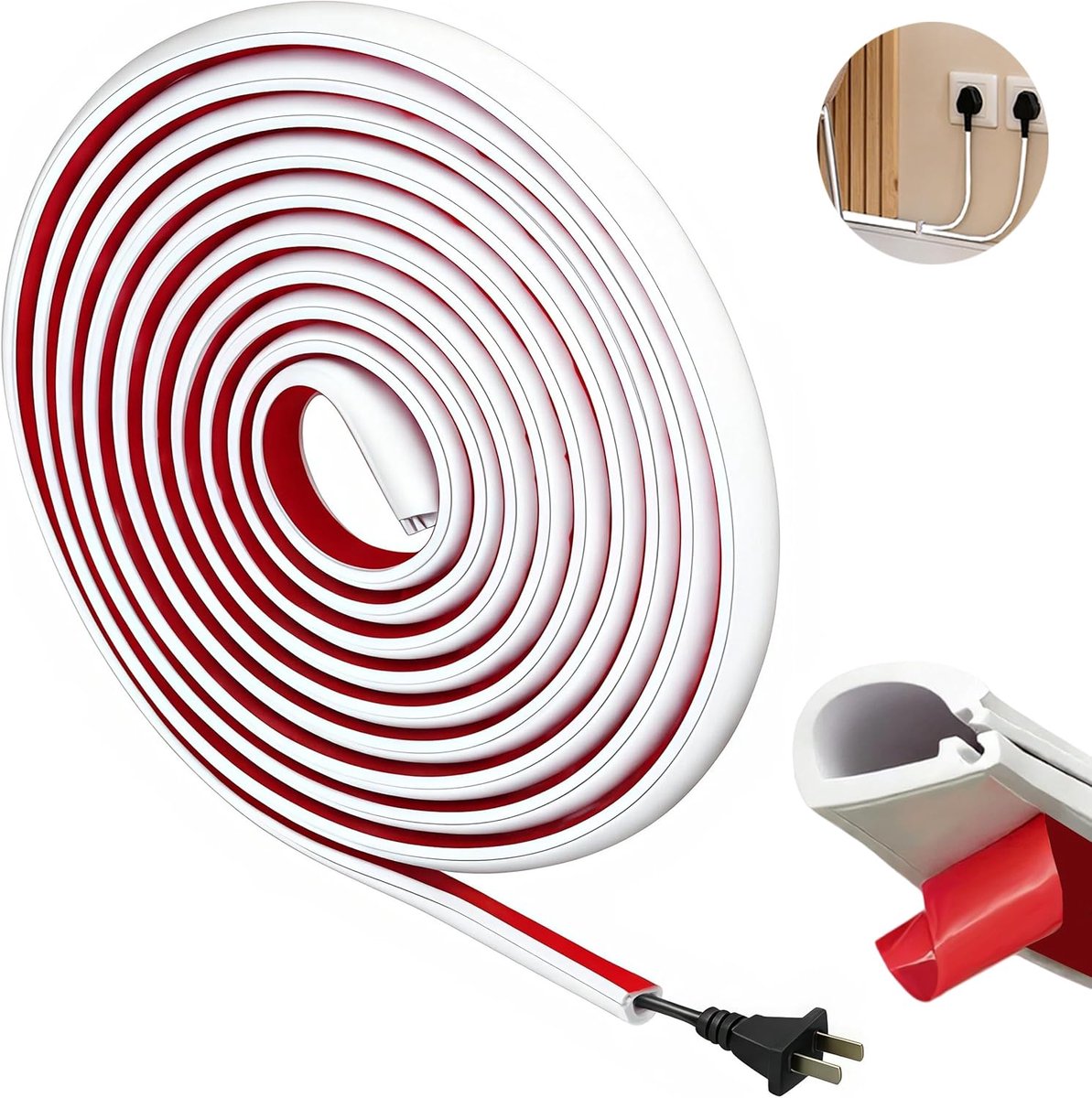 2,5 m x 7 mm kabelgoot, wit, zelfklevend, flexibele kabelgoot | 2,5 m x 7 mm halfronde kabelslang PVC voor kabelinstallatie kabelbescherming kantoor huishouden elektrische installatie