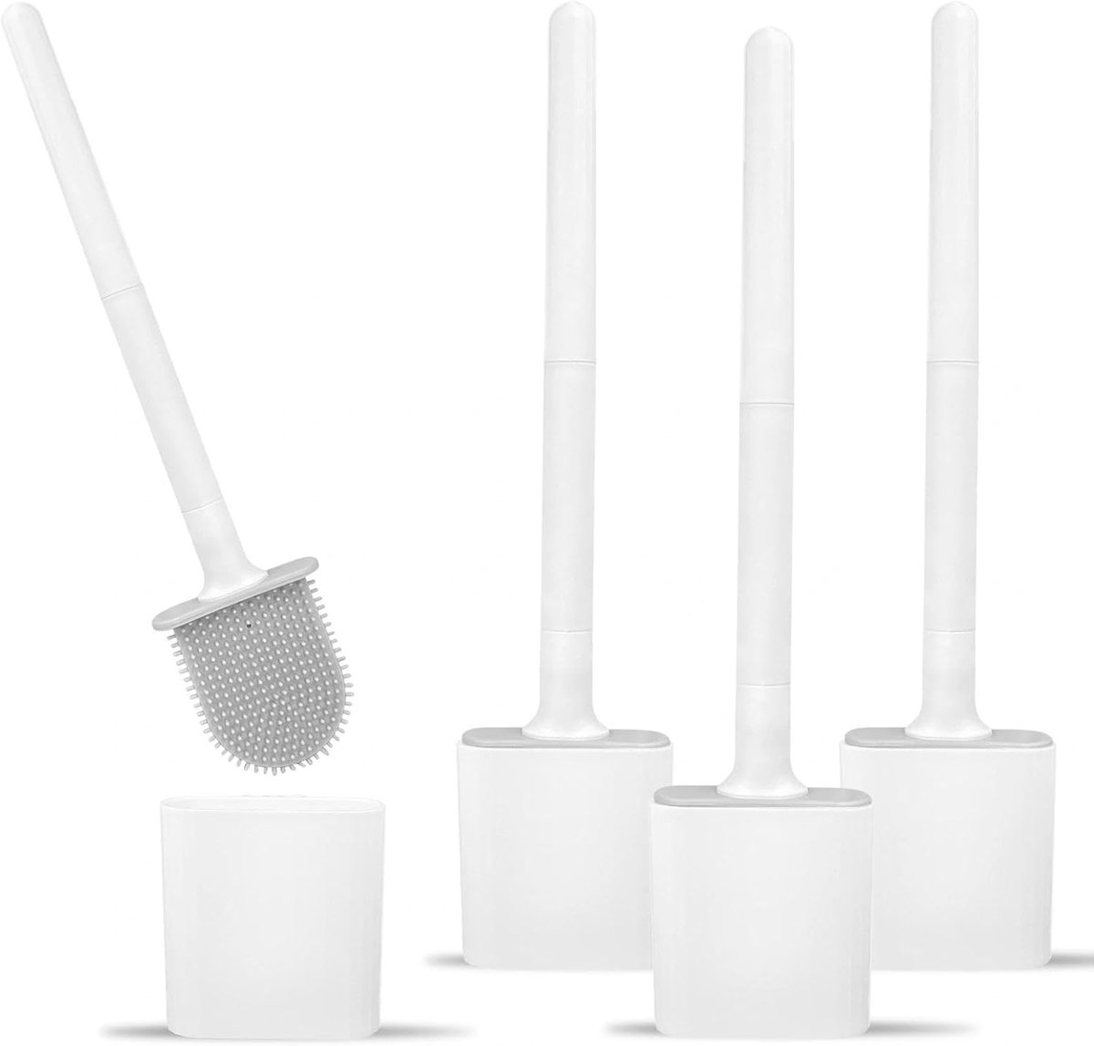 Toiletborstels van siliconen, vrijstaand/wandmontage, met houder, witte wc-borstel voor badkamer, hoeken en kleine ruimtes tussen toiletten en muren