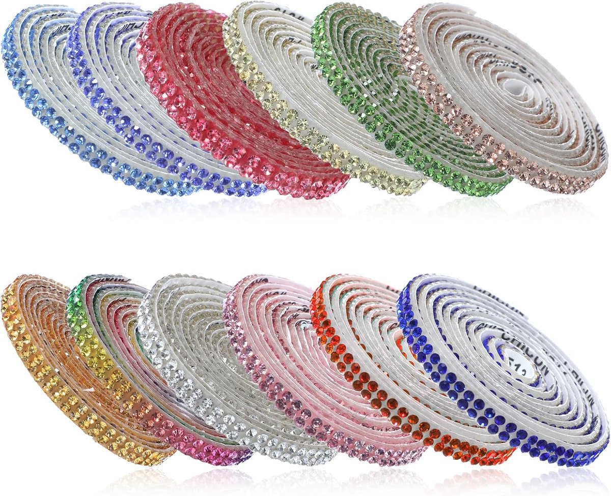 12 rollen glitterstrasband voor knutselen, geschenken, kledingdecoratie, cadeau, telefoon, bruiloft