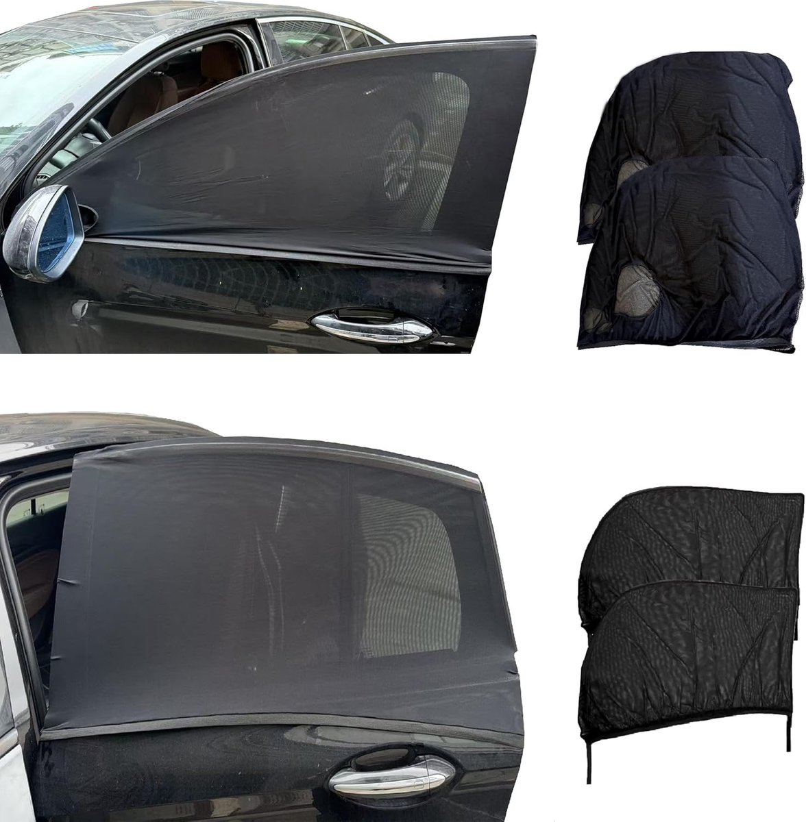 Autoraamschermen voor zijramen, OUTTDID 4-pack zijruiten zonneschermen, rekbaar muggennet cover geschikt voor auto's SUV's - voor- en achterkant