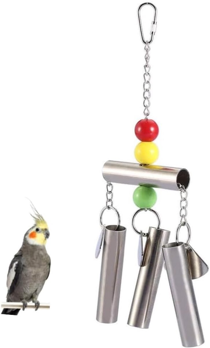 Speelgoed met roestvrijstalen bel, robuust kauwspeelgoed om op te hangen in de kooi, stressverminderend en duurzaam, geschikt voor middelgrote tot grote vogels, stressverlichtend