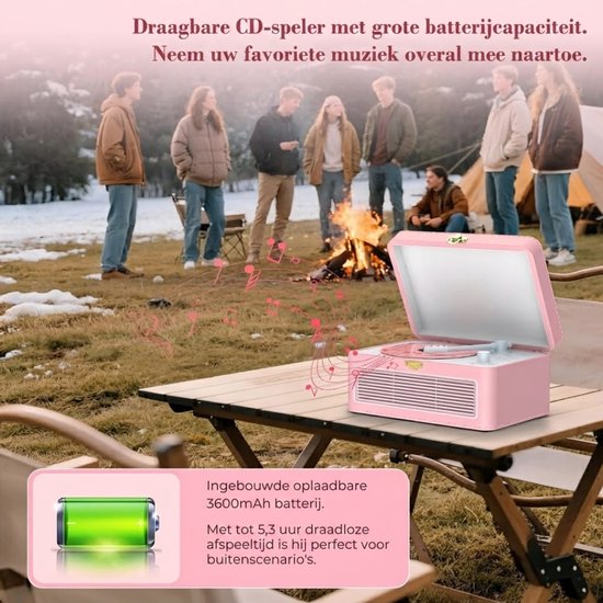Lìon® CD Speler Draagbare - CD Speler - Draagbare Bluetooth CD Speler - Roze - 25cm x 19cm x 15cm van lion — afbeelding 4