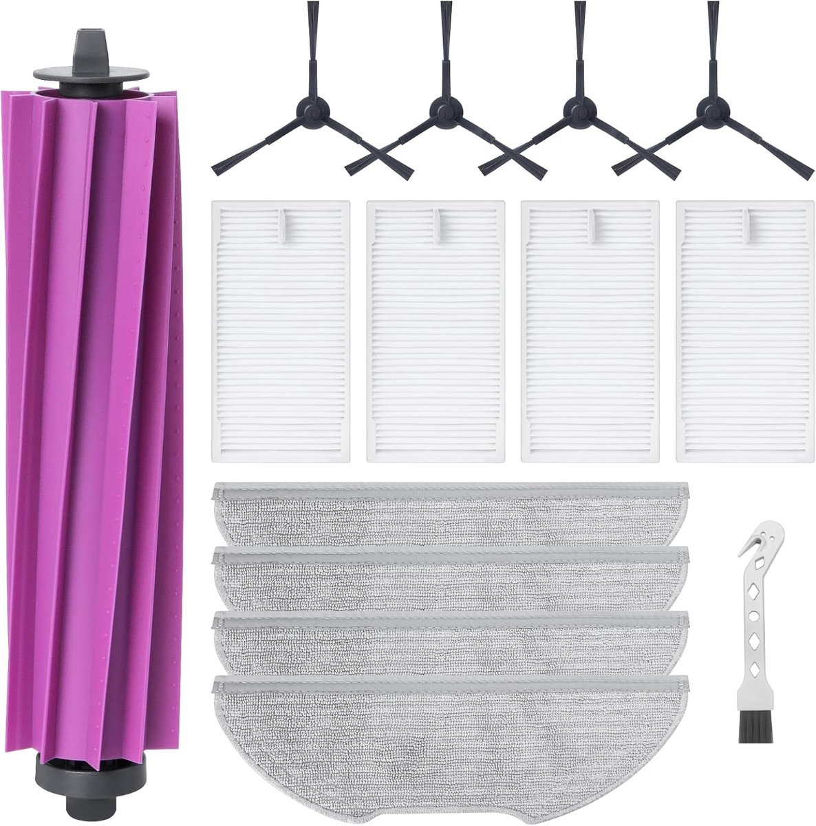 Reserveonderdelen accessoireset voor Eureka E20 Plus robotstofzuiger, 1 hoofdborstel, 4 filters, 4 reinigingsdoeken, 4 zijborstels, 1 reinigingsborstel