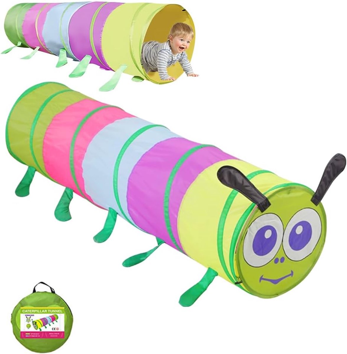 speeltunnel voor kinderen, 46 x 180 cm, opvouwbaar, kruiptunnel, outdoor, kleur voor kinderen, voor kinderen en dieren, voor binnen en buiten