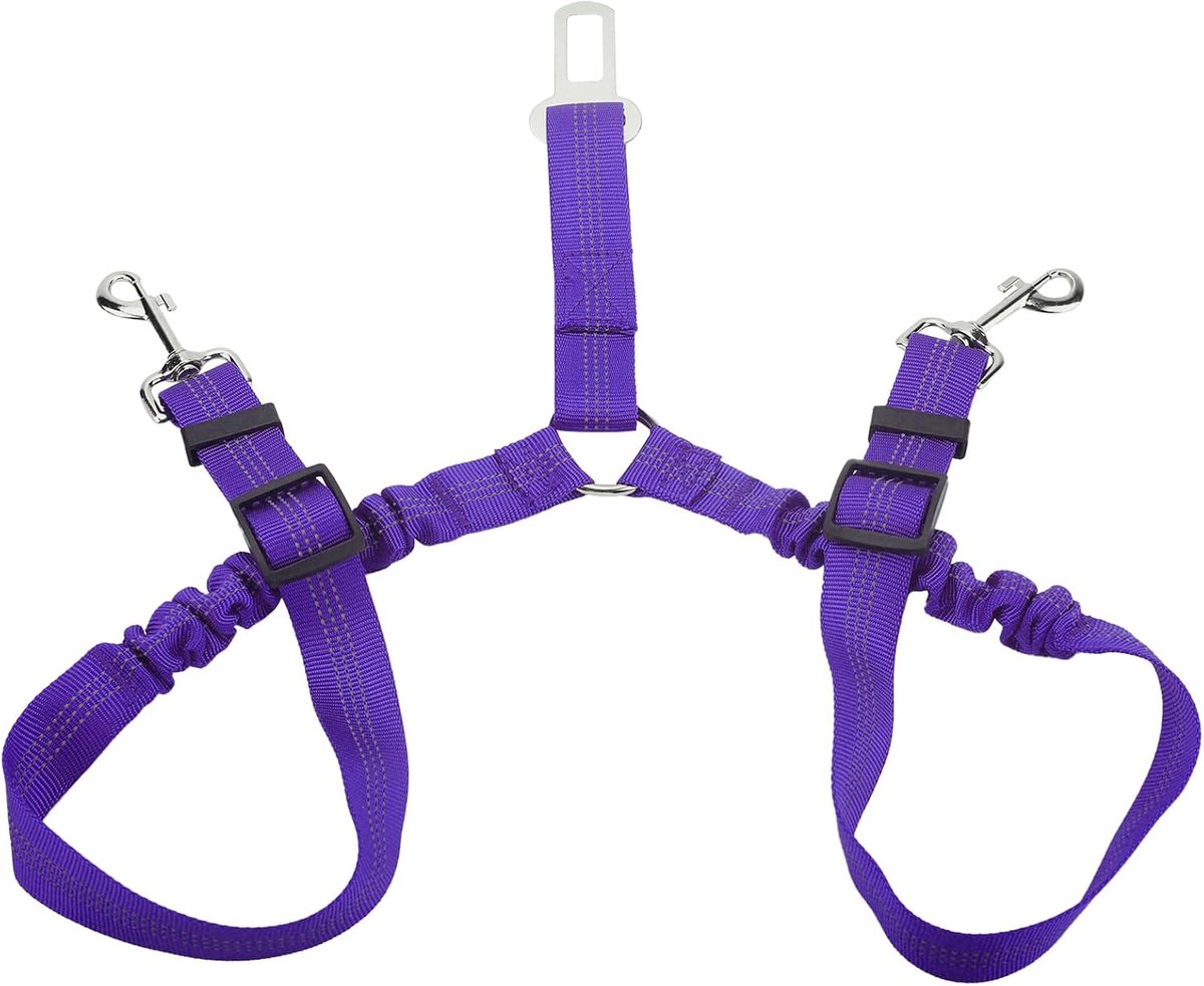 hondengordel, verstelbare 2-in-1 hondenautogordel met anti-schok bungee-buffer, geen-verstrengelde auto hoofdsteunbegrenzer, zware reflecterende huisdier veiligheidsgordels clip
