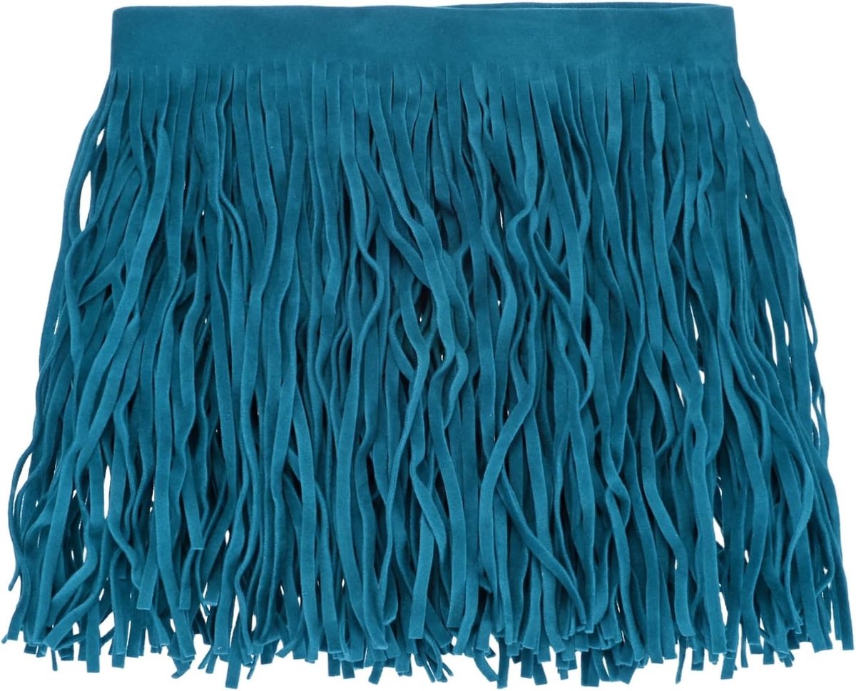 METERXITY PU Lederen Franje Trim, 1 Yard 15,5 cm Pauw Blauw Dubbelzijdig Suede Kwastje Naaien Trim voor DIY Ambacht/Naaien Jurk Kostuum/Tassen Schoen Decoratie, Franje Kwastje