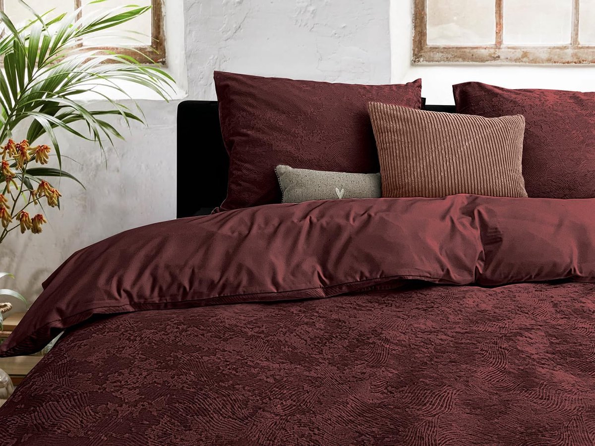 Dekbedovertrek 3D Embossed Velvet Wave - bordeaux 140x200/220cm