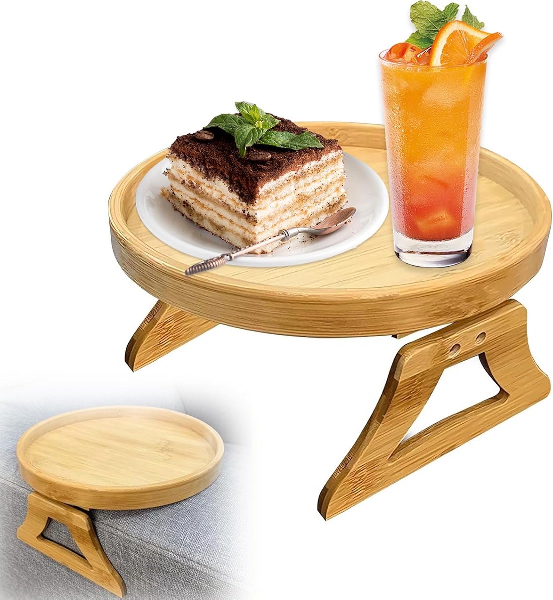 Bankdienblad van bamboe met inklapbare armleuningen, antislip, voor afstandsbediening, snacks, dranken (25 x 1,6 cm)