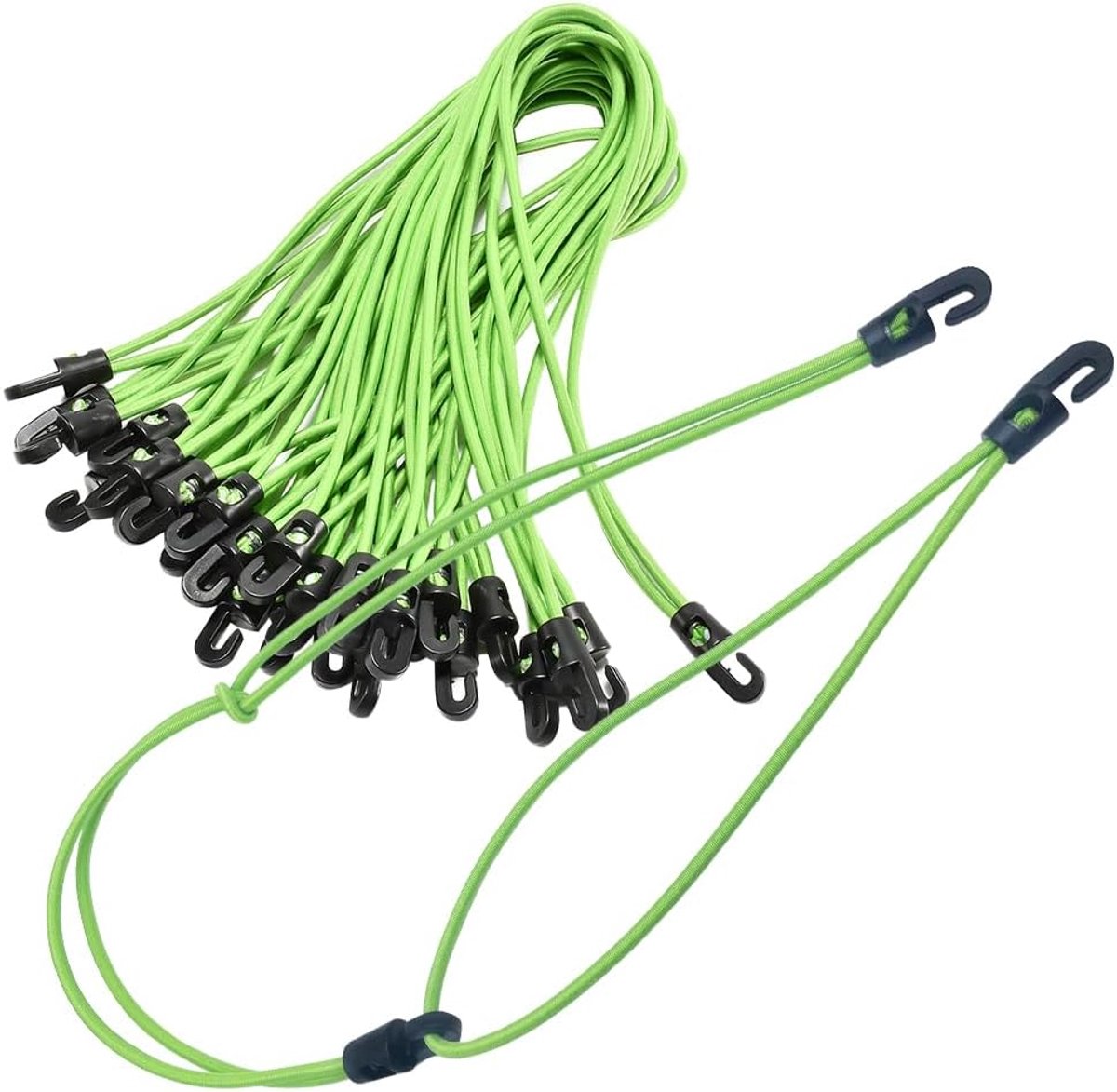- 18 stuks Bundy koord met haken, 26 cm elastische touw, rekbaar, te bevestigen, voor kamperen, zeildoeken, uitrustingsorganisatie (Groen)