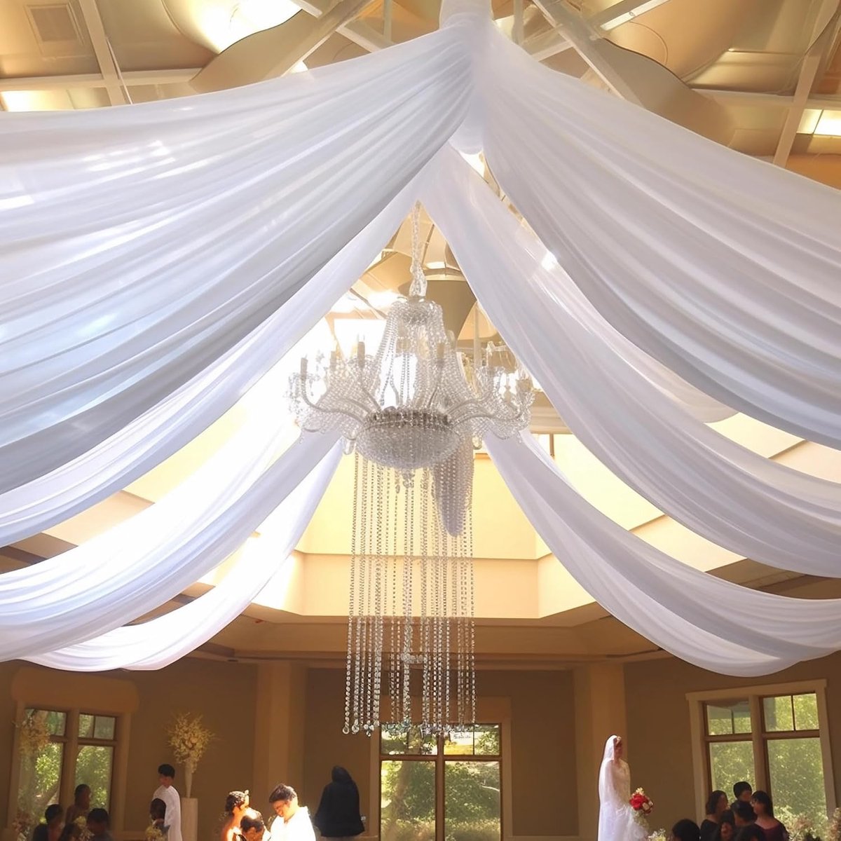 Bruiloft, voile, dwarsbehang, vrije handdecoratie voor bruiloftsboog en trouwboog, chiffon, hemelbed, gordijn voor bruiloft, ceremonie, podiumdecoratie (wit, 10 m x 0,73 m)