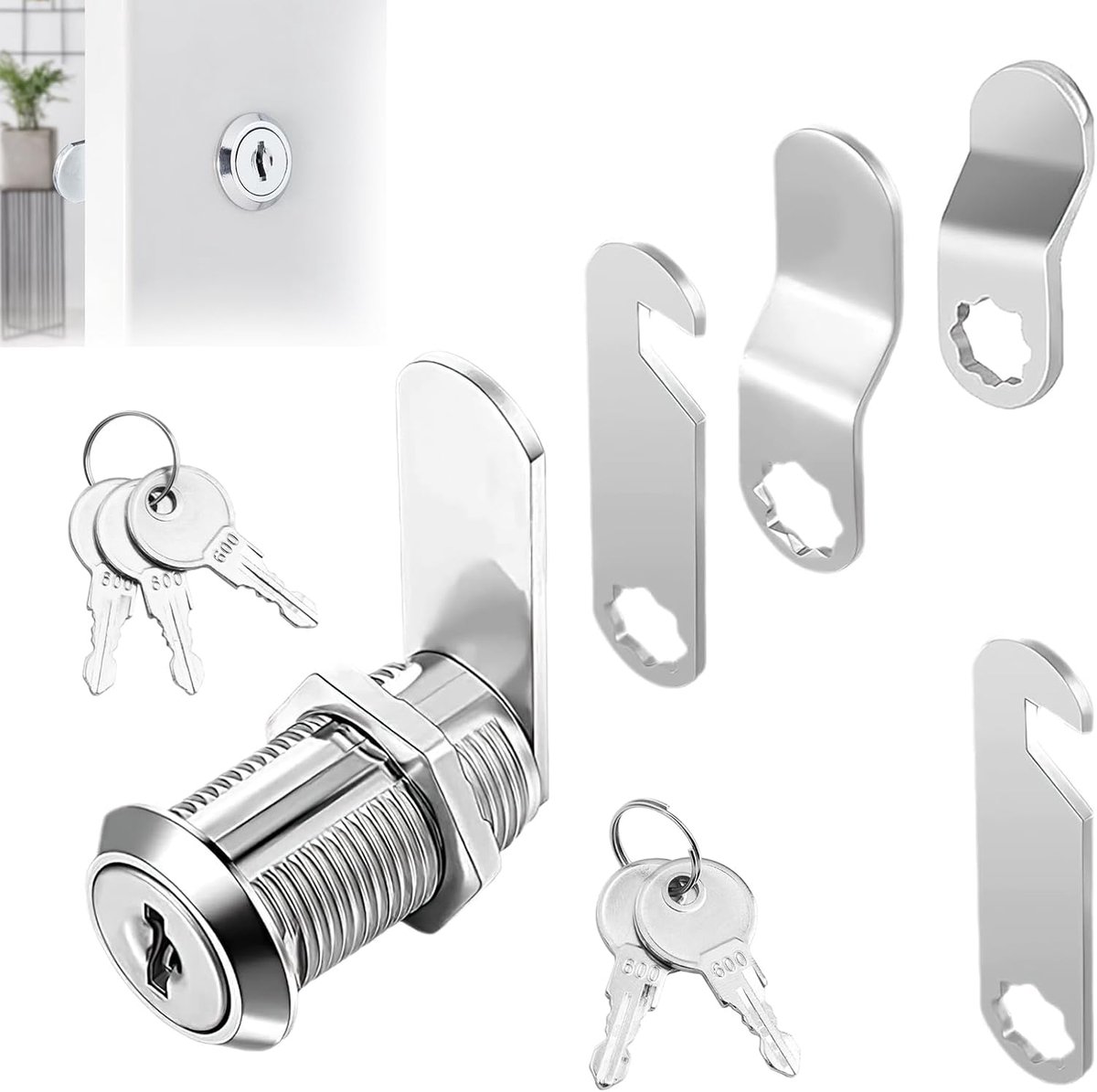 QTTVBTNA – 16mm Brievenbus Slot met 5 Sleutels – Hendelslot met 5 Sluitplaten – Universeel Vervangslot voor Brievenbus, Kastdeur, Meubel en Kleine Deuren