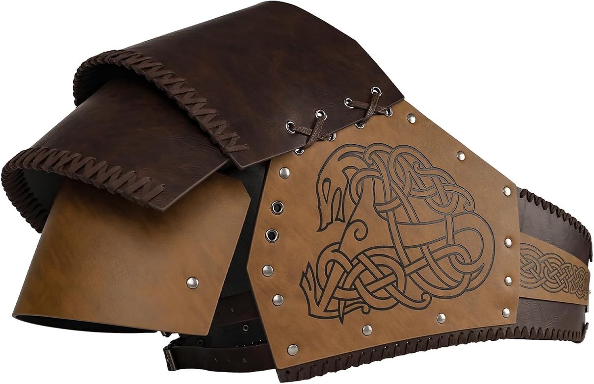 Viking Schouderpantser - Gehamerd Ajustabel Schildpad, Middeleeuws Riddersharnas van Imitatieleer voor Cosplay