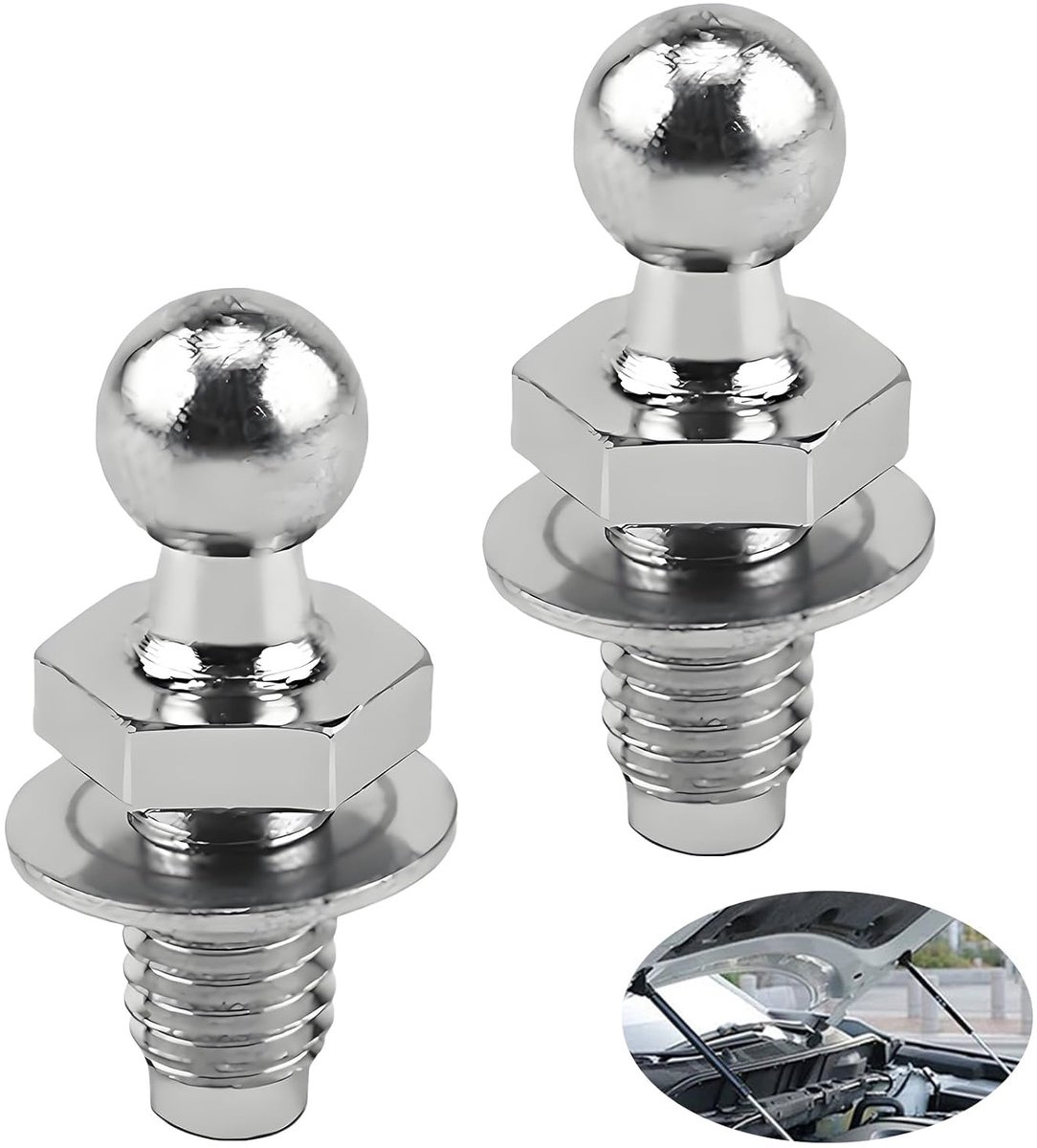 2 stuks M8 kogelpennen, kogelbouten, versterkte kogelpennen voor gasveren, roestvrijstalen kogelbouten M8, 10 mm kogelkop, voor auto- en scheepsbouw, achterkleppen en motorkappen