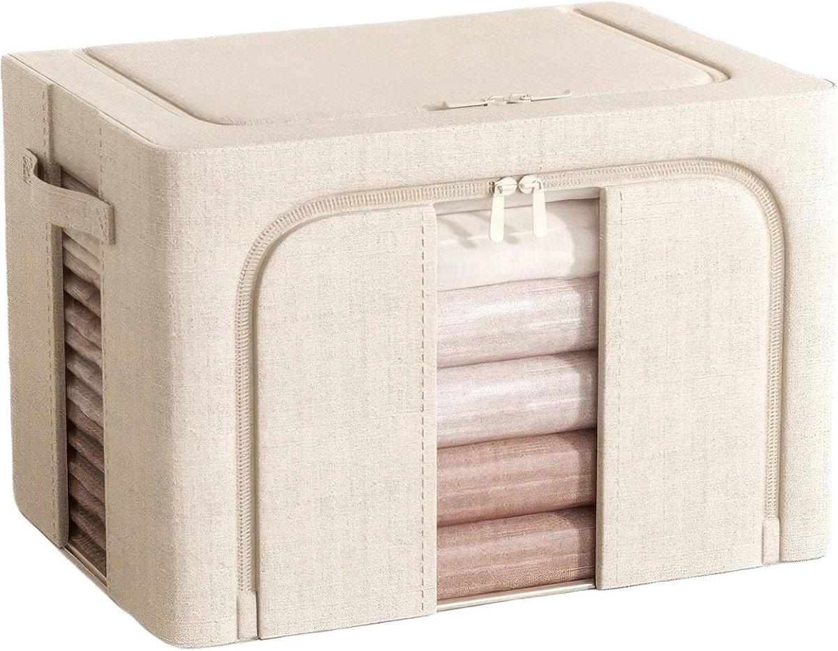 Opbergkubus van stof, mand en opbergdozen voor kleding, dekens, dekbedden en speelgoed, gebroken wit