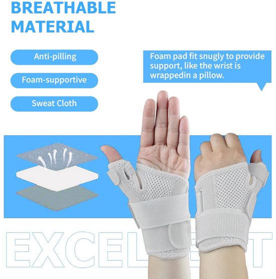 Hand- en polsspalk, artritis duimspalk, duimorthese voor rechter- en linkerhand, tendinitis, carpaal tunnel en verstuiking, dames en heren, ademend, licht — afbeelding 2