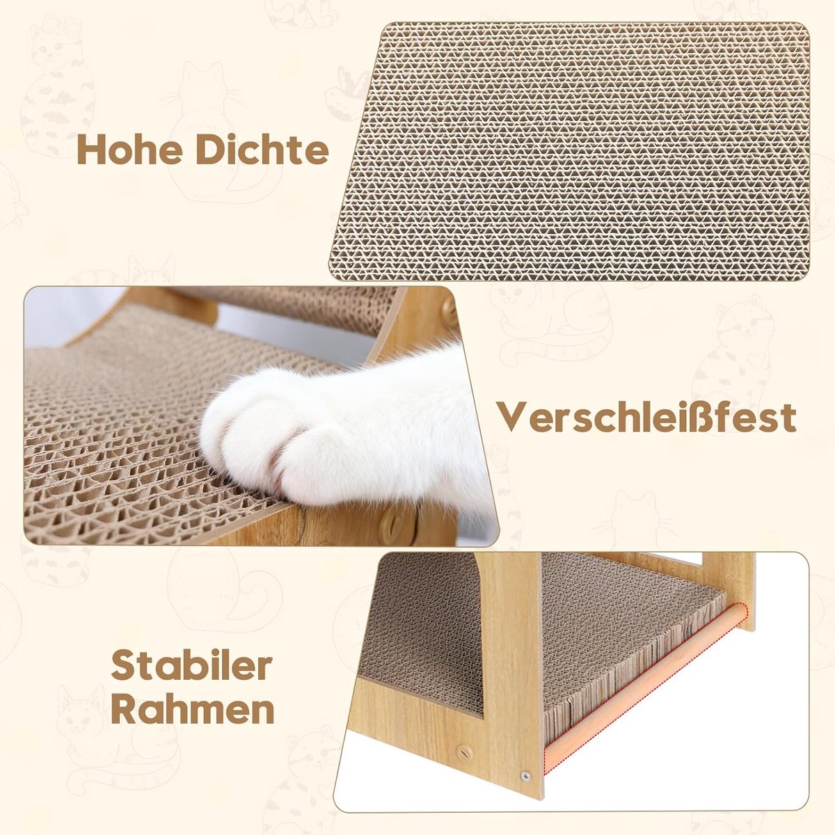 Krabplank voor katten, 65 cm, dubbellaags, L-vormig krabkarton voor katten met 5 balspeelgoed, multifunctioneel kattenhuis voor krabben, verstoppen en spelen, 2-in-1 kattenkrabplank voor muur en hoek