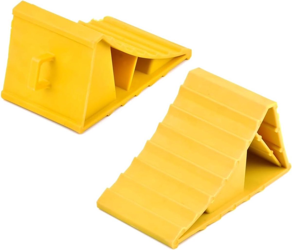 Wielwiggen auto, 2 stuks, geel | Wielwiggen, aanhangerwiggen, antislip rubberen onderlaag, voor auto, aanhanger, caravan, camper