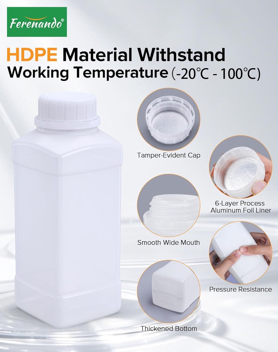 5 Stuks 500ml HDPE Herbruikbare Brede Mond Flessen met Schroefdop | Herbruikbare Plastic Flessen, Lege Chemische Fles met Lekdichte Afsluiting voor Laboratorium, Keuken en Hobby