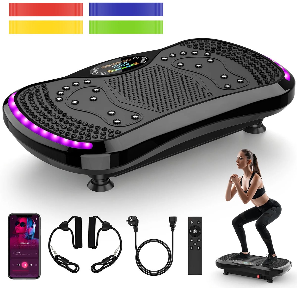 Zerova Trilplaat met Bluetooth Luidspreker - Vibratieplatform - Powerplate - Volledige Lichaamstraining met 9 Programma’s - Zwart