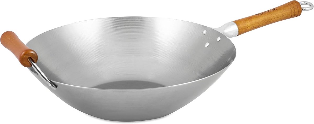 SnelShoppen - Traditionele Wok 36cm van Koolstofstaal met Antiaanbaklaag, Geschikt voor Inductie, Perfect voor Keuken, Metalen Keukengerei, 10 Jaar Ga