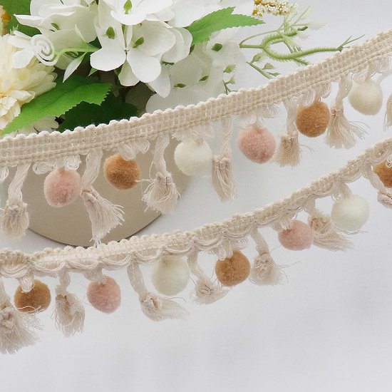 Pomponboord en linten voor het naaien, kwastboord, pomponband, pompon, fringen, lint, voor banken, stofdecoratie, naaien, knutselen, gordijnen, kleding (A#, 5M) — afbeelding 4