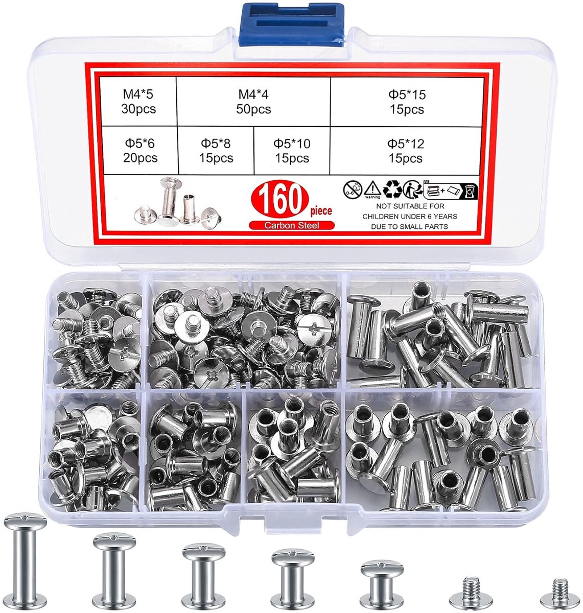 160 Stk Chicago schroeven set, Boekbindende schroeven voor lederen boeken, papier, knutselen, M4, M5
