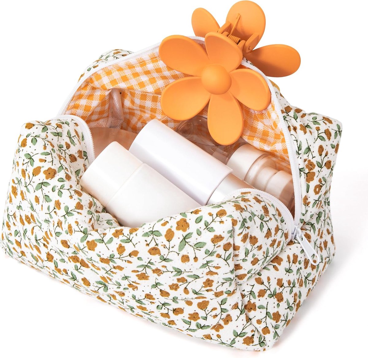 Make-uptas met bloemen, make-uptas, draagbaar, grote capaciteit, voor dames en meisjes