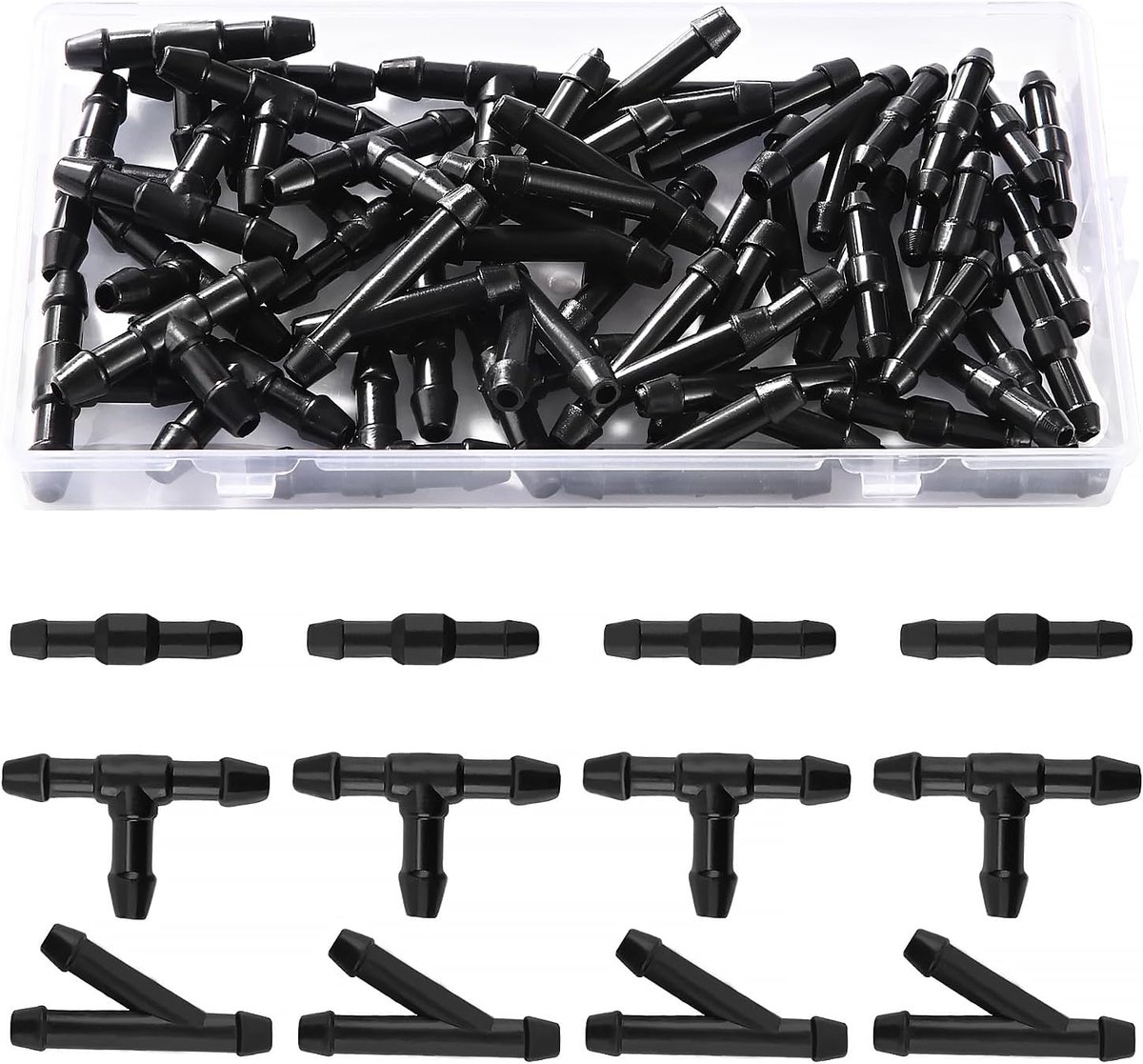 Ruitenwisserslang Connector, Ruitensproeierslangconnector, Ruitensproeiervloeistofslang Reparatieset, Inclusief T-type, Y-type, I-type, Zwart