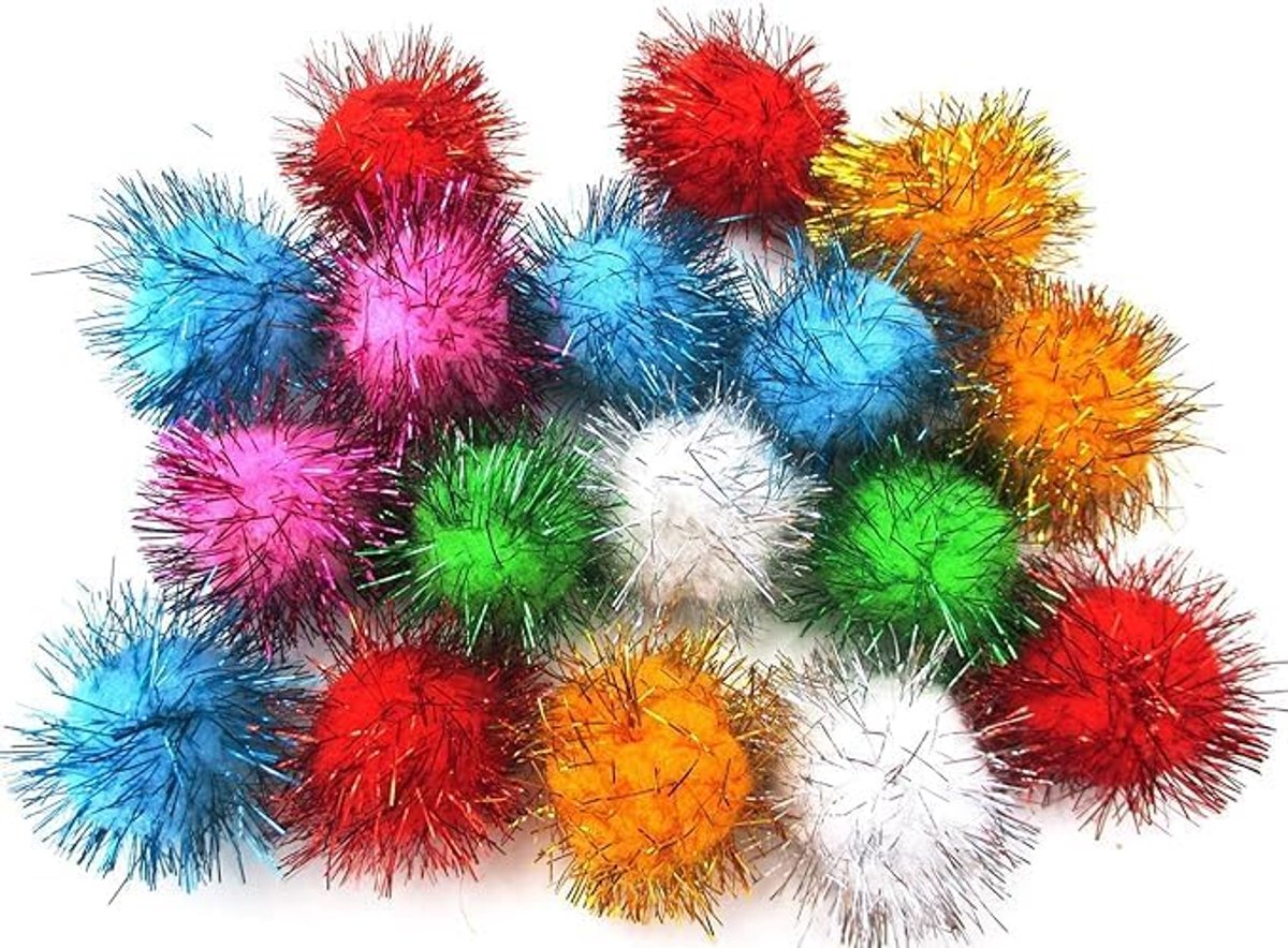 pompons met zilveren glitter 10 mm, ronde pompon, 200 stuks kleurrijke gemengde kleuren set pompons, naaien, tilda, knutselen, kleurrijke pluche ballen voor grappige doe-het-zelf creatieve