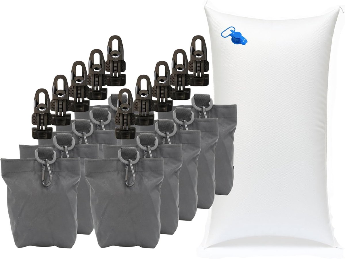 Opblaasbare zeilspannerset - Inclusief zandzakken en zeilklemmen - Vermindert waterophoping - Ideaal voor dekzeilen - SnelShoppen